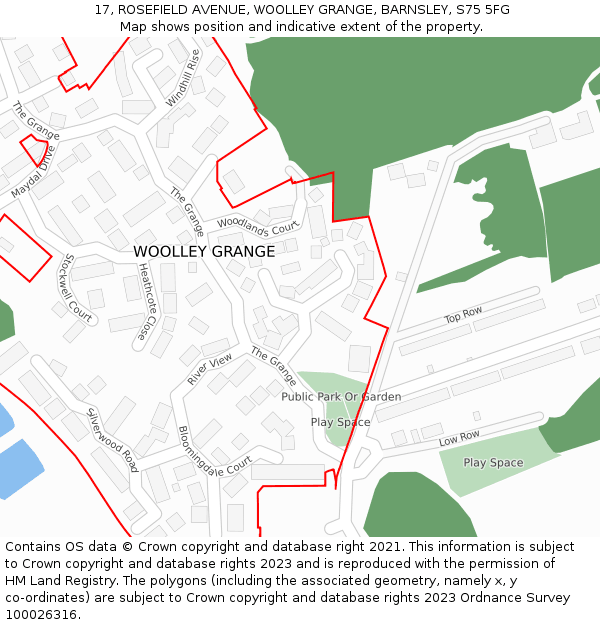 17, ROSEFIELD AVENUE, WOOLLEY GRANGE, BARNSLEY, S75 5FG: Location map and indicative extent of plot