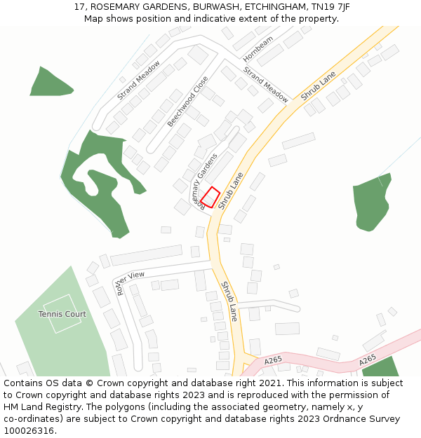 17, ROSEMARY GARDENS, BURWASH, ETCHINGHAM, TN19 7JF: Location map and indicative extent of plot