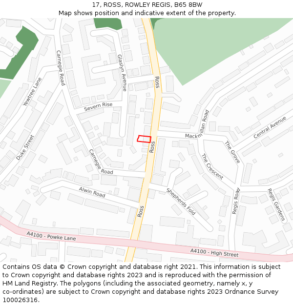 17, ROSS, ROWLEY REGIS, B65 8BW: Location map and indicative extent of plot