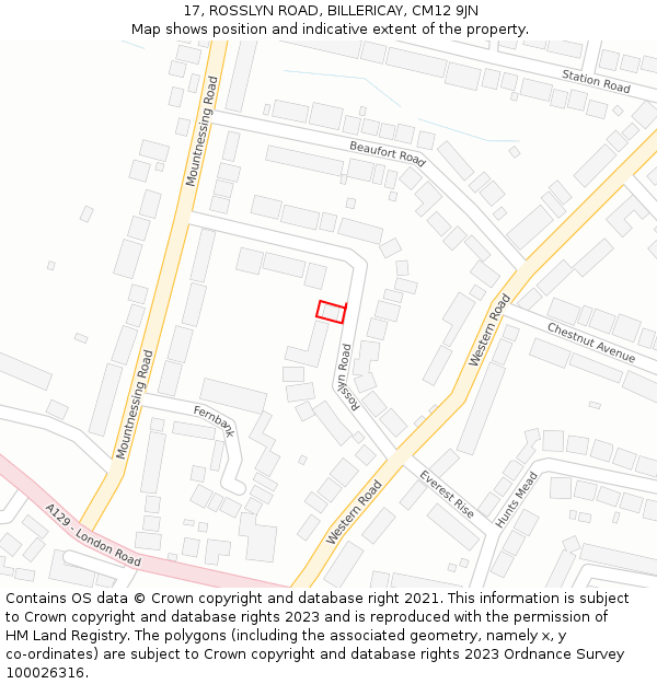 17, ROSSLYN ROAD, BILLERICAY, CM12 9JN: Location map and indicative extent of plot