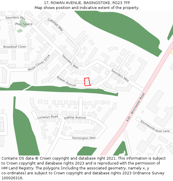 17, ROWAN AVENUE, BASINGSTOKE, RG23 7FP: Location map and indicative extent of plot
