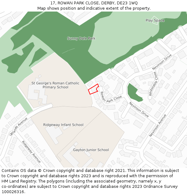 17, ROWAN PARK CLOSE, DERBY, DE23 1WQ: Location map and indicative extent of plot