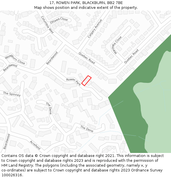 17, ROWEN PARK, BLACKBURN, BB2 7BE: Location map and indicative extent of plot