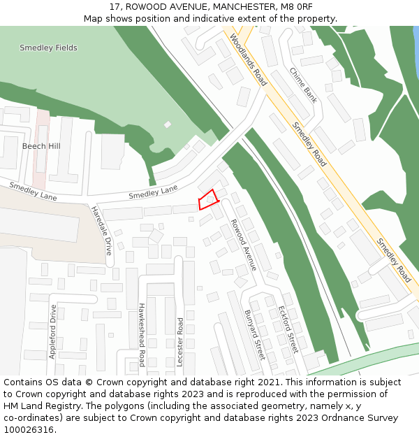 17, ROWOOD AVENUE, MANCHESTER, M8 0RF: Location map and indicative extent of plot