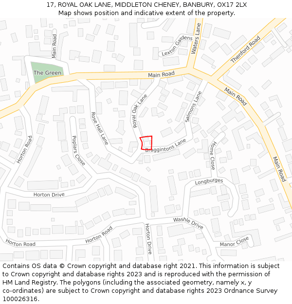 17, ROYAL OAK LANE, MIDDLETON CHENEY, BANBURY, OX17 2LX: Location map and indicative extent of plot