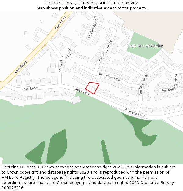 17, ROYD LANE, DEEPCAR, SHEFFIELD, S36 2RZ: Location map and indicative extent of plot
