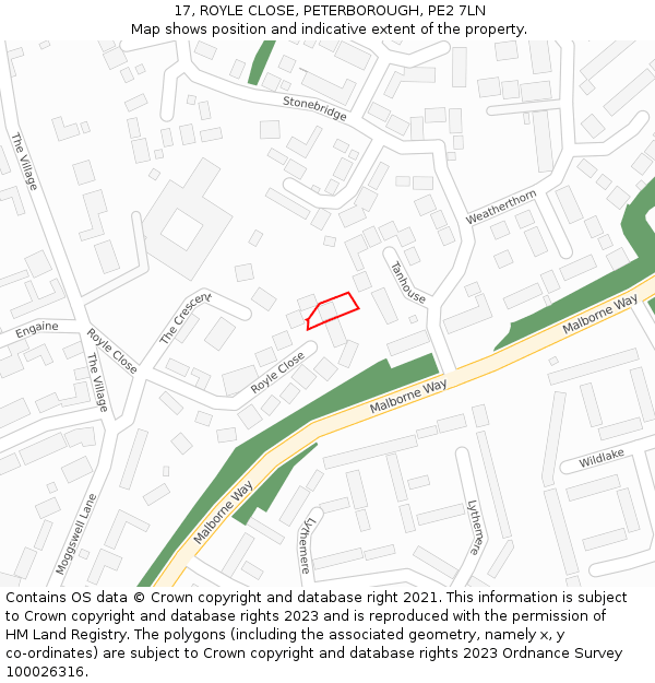 17, ROYLE CLOSE, PETERBOROUGH, PE2 7LN: Location map and indicative extent of plot
