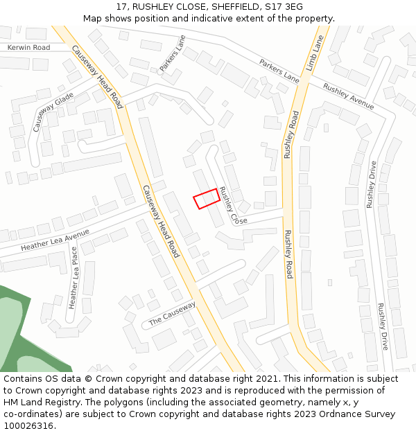 17, RUSHLEY CLOSE, SHEFFIELD, S17 3EG: Location map and indicative extent of plot