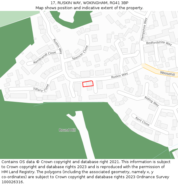 17, RUSKIN WAY, WOKINGHAM, RG41 3BP: Location map and indicative extent of plot