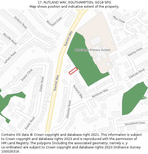 17, RUTLAND WAY, SOUTHAMPTON, SO18 5PG: Location map and indicative extent of plot