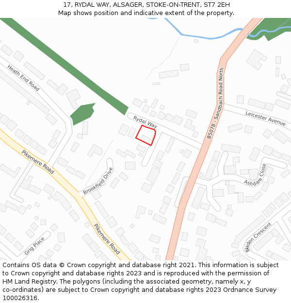 17, RYDAL WAY, ALSAGER, STOKE-ON-TRENT, ST7 2EH: Location map and indicative extent of plot
