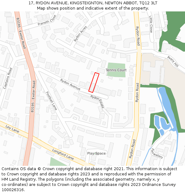 17, RYDON AVENUE, KINGSTEIGNTON, NEWTON ABBOT, TQ12 3LT: Location map and indicative extent of plot
