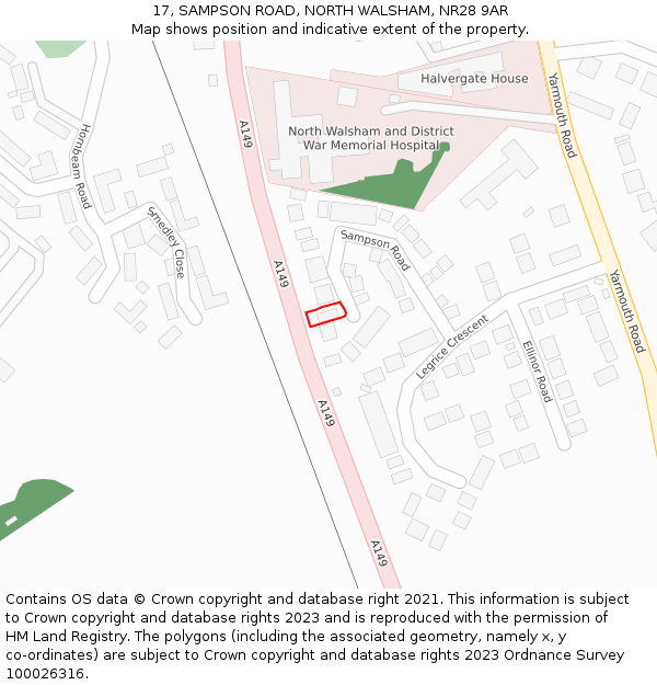 17, SAMPSON ROAD, NORTH WALSHAM, NR28 9AR: Location map and indicative extent of plot