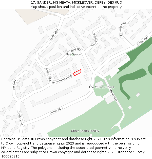 17, SANDERLING HEATH, MICKLEOVER, DERBY, DE3 0UQ: Location map and indicative extent of plot