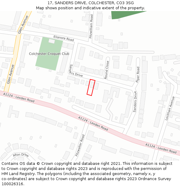 17, SANDERS DRIVE, COLCHESTER, CO3 3SG: Location map and indicative extent of plot