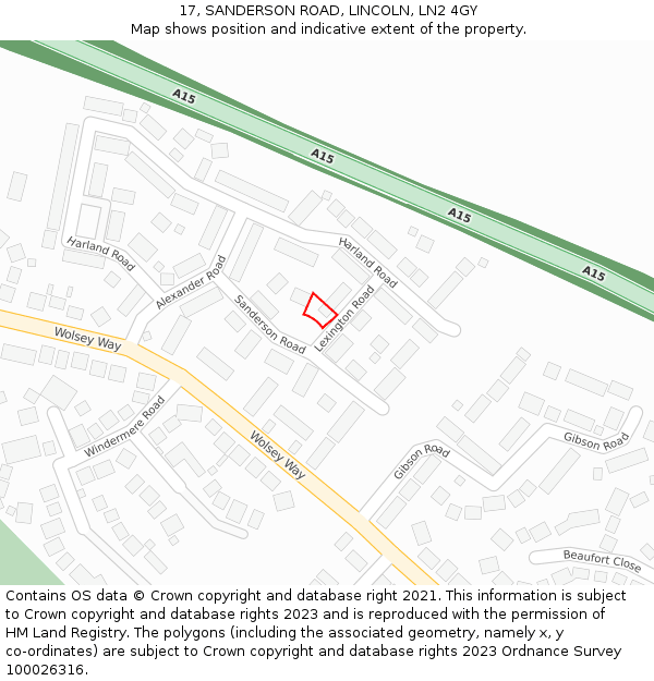 17, SANDERSON ROAD, LINCOLN, LN2 4GY: Location map and indicative extent of plot