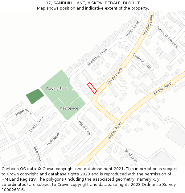 17, SANDHILL LANE, AISKEW, BEDALE, DL8 1UT: Location map and indicative extent of plot