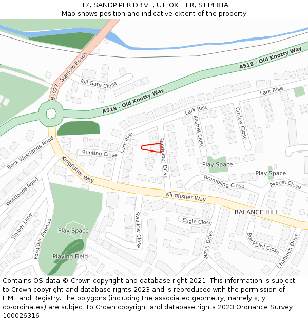 17, SANDPIPER DRIVE, UTTOXETER, ST14 8TA: Location map and indicative extent of plot