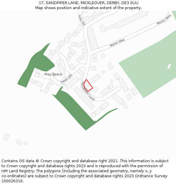 17, SANDPIPER LANE, MICKLEOVER, DERBY, DE3 0UU: Location map and indicative extent of plot