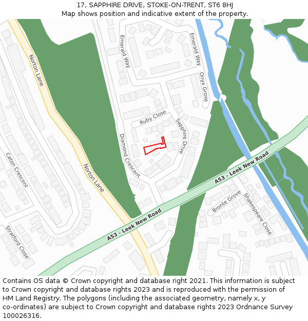17, SAPPHIRE DRIVE, STOKE-ON-TRENT, ST6 8HJ: Location map and indicative extent of plot
