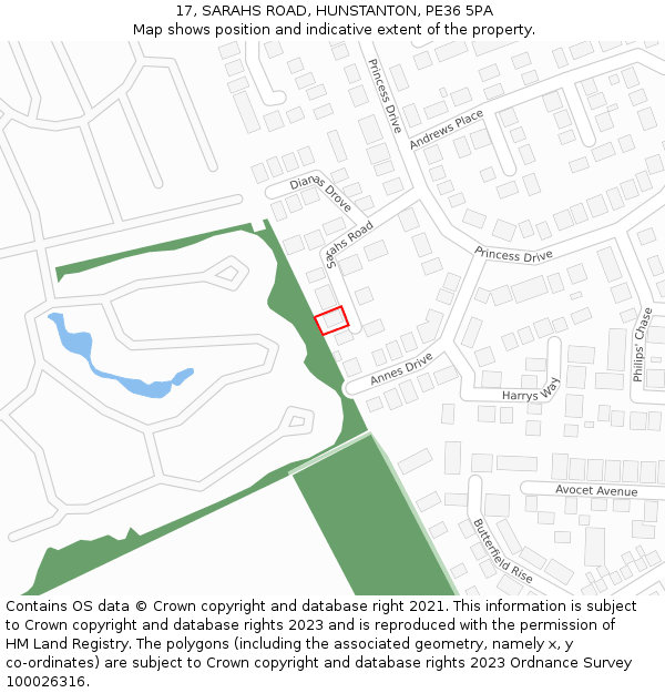 17, SARAHS ROAD, HUNSTANTON, PE36 5PA: Location map and indicative extent of plot