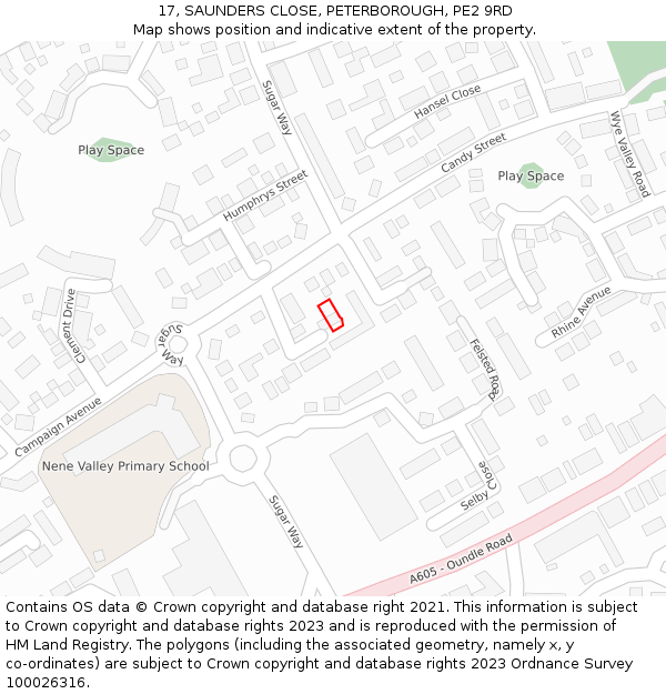 17, SAUNDERS CLOSE, PETERBOROUGH, PE2 9RD: Location map and indicative extent of plot