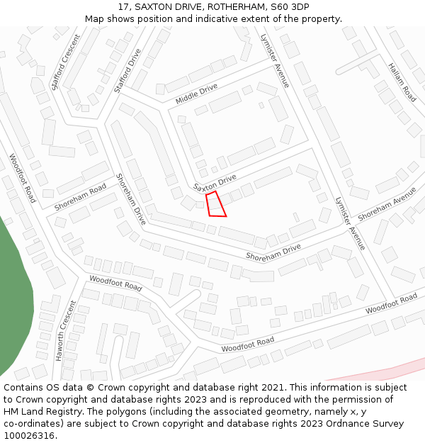 17, SAXTON DRIVE, ROTHERHAM, S60 3DP: Location map and indicative extent of plot