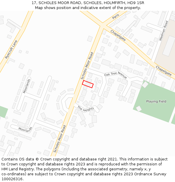 17, SCHOLES MOOR ROAD, SCHOLES, HOLMFIRTH, HD9 1SR: Location map and indicative extent of plot