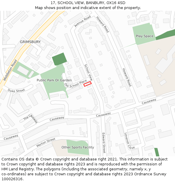 17, SCHOOL VIEW, BANBURY, OX16 4SD: Location map and indicative extent of plot