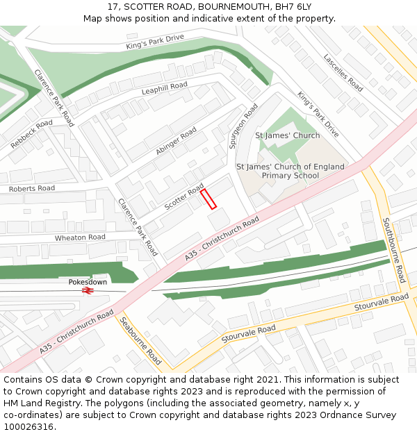 17, SCOTTER ROAD, BOURNEMOUTH, BH7 6LY: Location map and indicative extent of plot