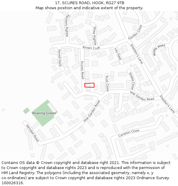 17, SCURES ROAD, HOOK, RG27 9TB: Location map and indicative extent of plot