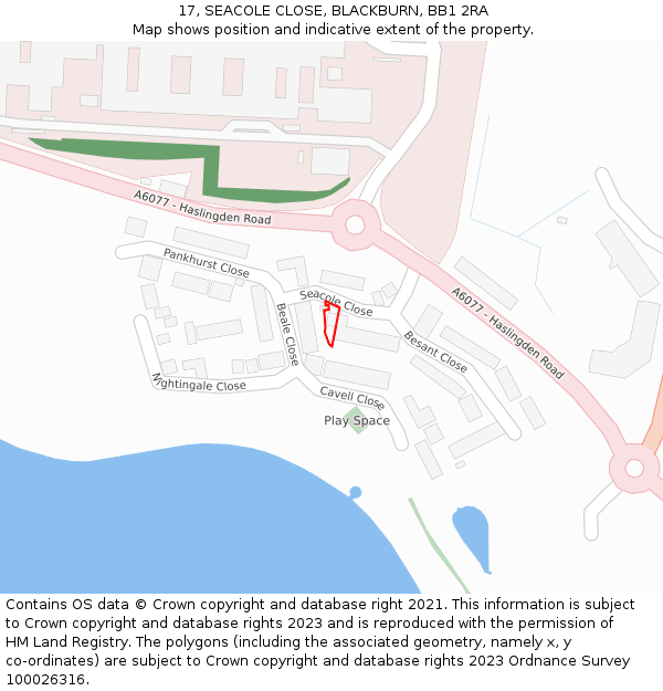 17, SEACOLE CLOSE, BLACKBURN, BB1 2RA: Location map and indicative extent of plot
