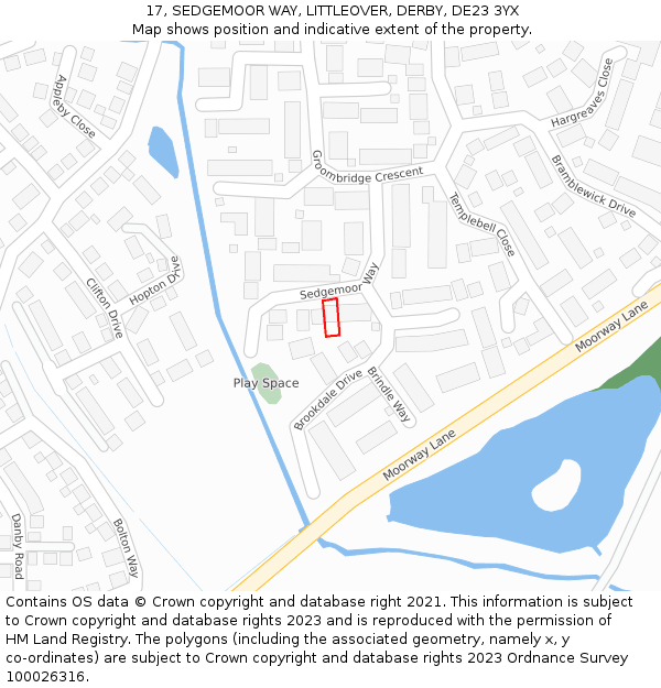 17, SEDGEMOOR WAY, LITTLEOVER, DERBY, DE23 3YX: Location map and indicative extent of plot