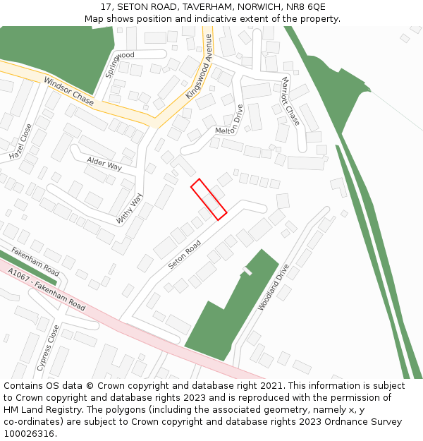 17, SETON ROAD, TAVERHAM, NORWICH, NR8 6QE: Location map and indicative extent of plot