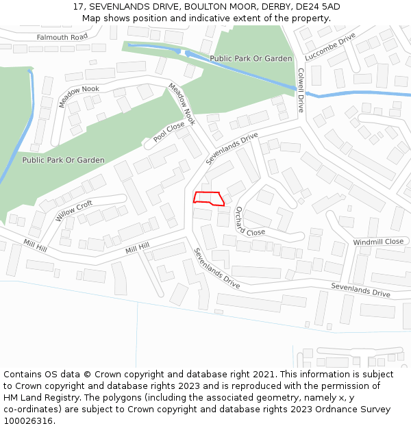 17, SEVENLANDS DRIVE, BOULTON MOOR, DERBY, DE24 5AD: Location map and indicative extent of plot