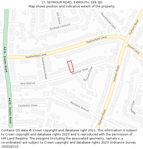 17, SEYMOUR ROAD, EXMOUTH, EX8 3JG: Location map and indicative extent of plot