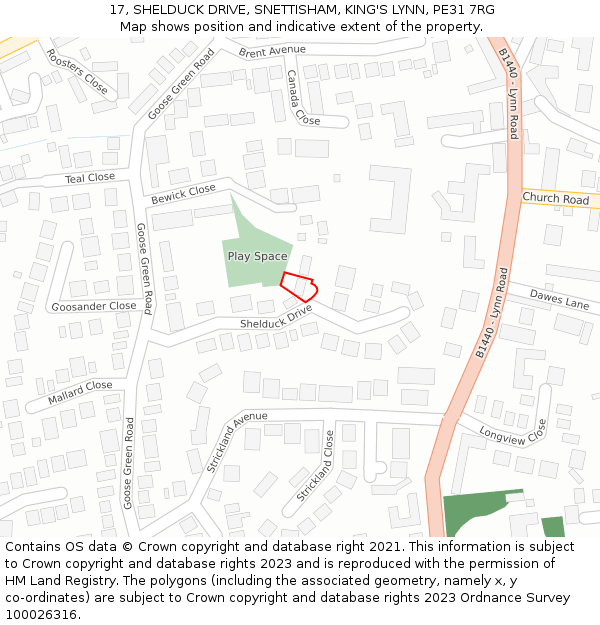 17, SHELDUCK DRIVE, SNETTISHAM, KING'S LYNN, PE31 7RG: Location map and indicative extent of plot