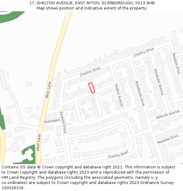 17, SHELTON AVENUE, EAST AYTON, SCARBOROUGH, YO13 9HB: Location map and indicative extent of plot