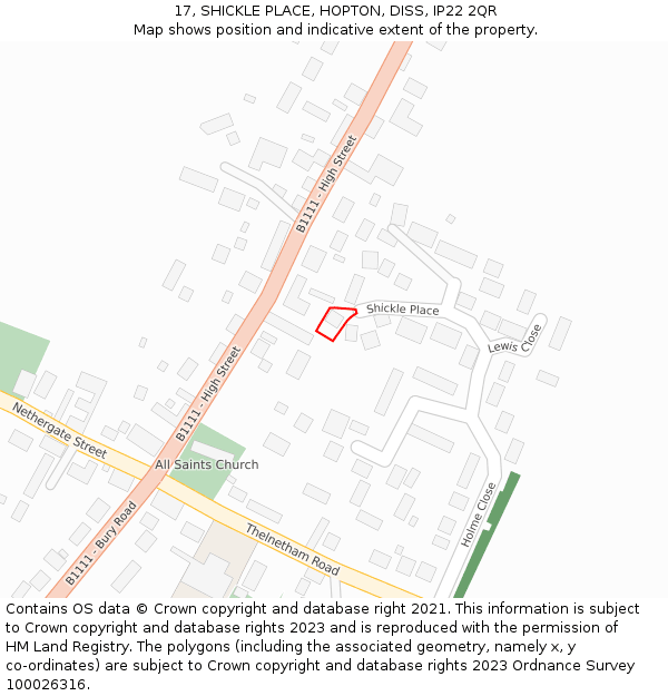 17, SHICKLE PLACE, HOPTON, DISS, IP22 2QR: Location map and indicative extent of plot
