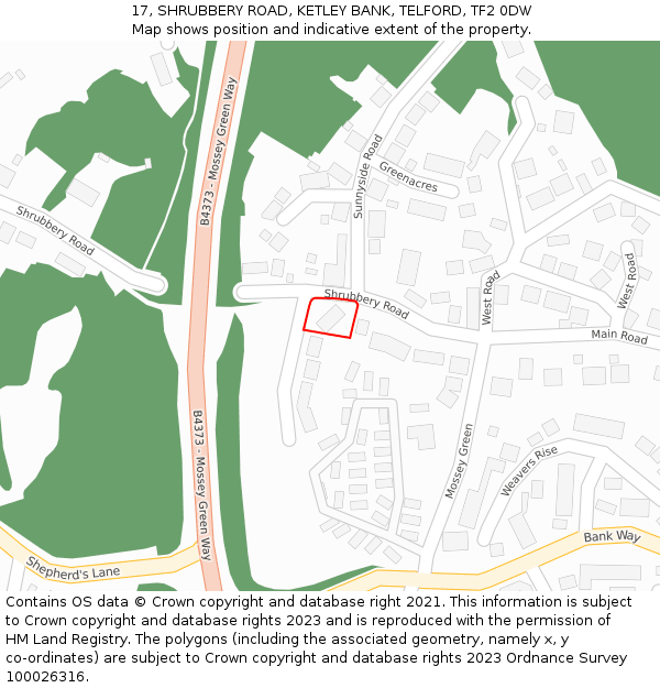 17, SHRUBBERY ROAD, KETLEY BANK, TELFORD, TF2 0DW: Location map and indicative extent of plot