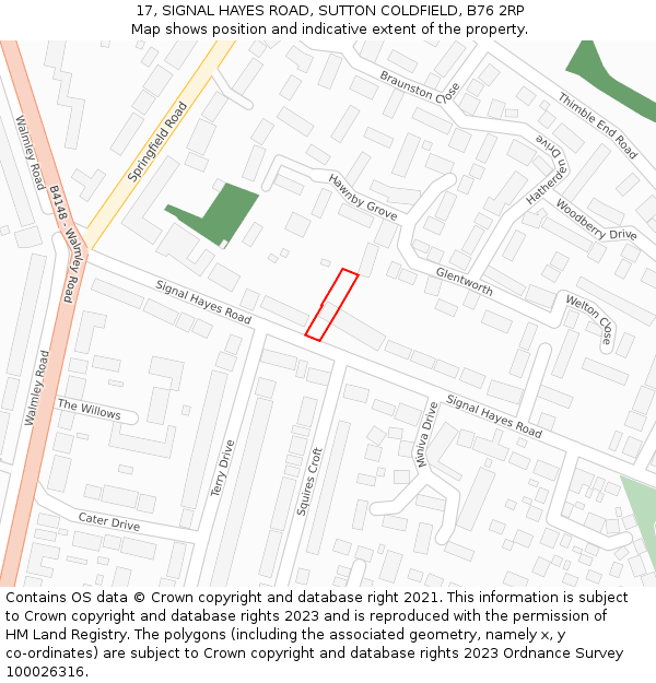 17, SIGNAL HAYES ROAD, SUTTON COLDFIELD, B76 2RP: Location map and indicative extent of plot