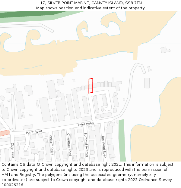 17, SILVER POINT MARINE, CANVEY ISLAND, SS8 7TN: Location map and indicative extent of plot