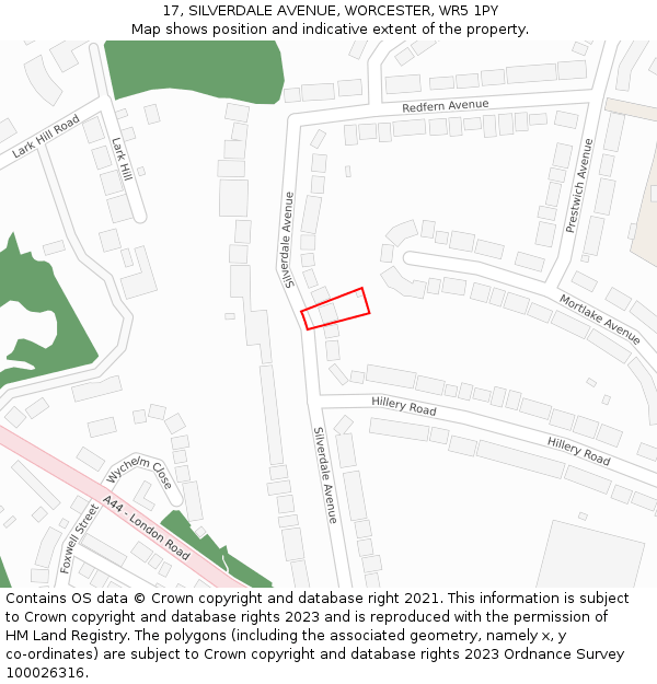 17, SILVERDALE AVENUE, WORCESTER, WR5 1PY: Location map and indicative extent of plot