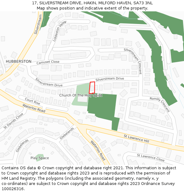 17, SILVERSTREAM DRIVE, HAKIN, MILFORD HAVEN, SA73 3NL: Location map and indicative extent of plot
