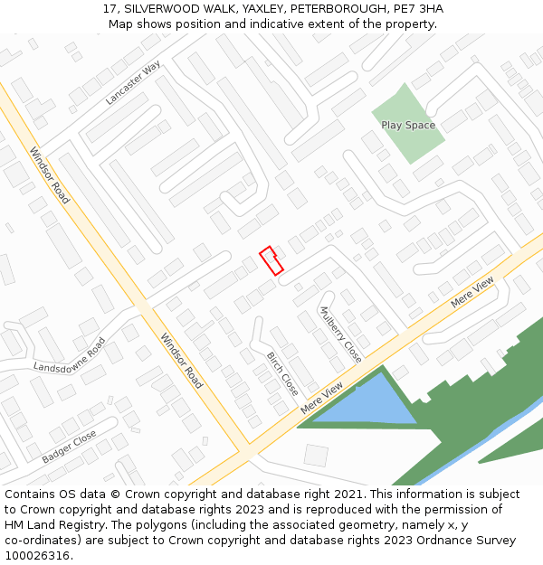 17, SILVERWOOD WALK, YAXLEY, PETERBOROUGH, PE7 3HA: Location map and indicative extent of plot