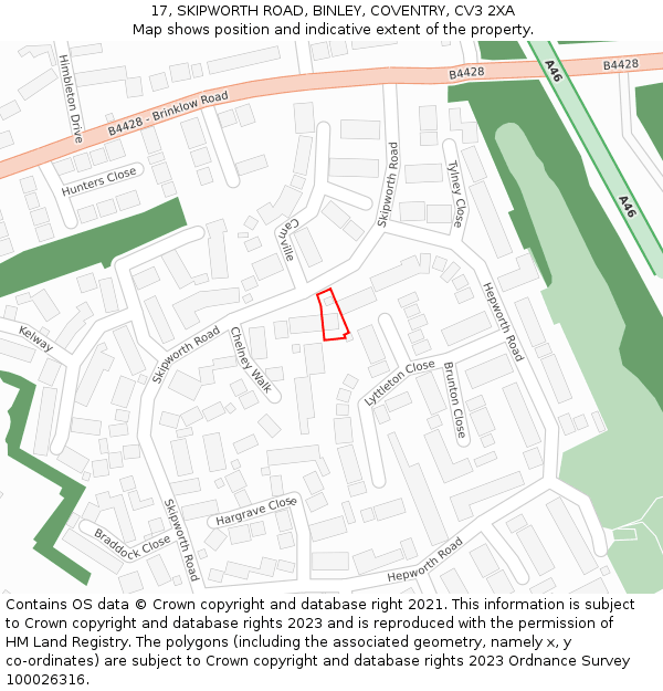 17, SKIPWORTH ROAD, BINLEY, COVENTRY, CV3 2XA: Location map and indicative extent of plot