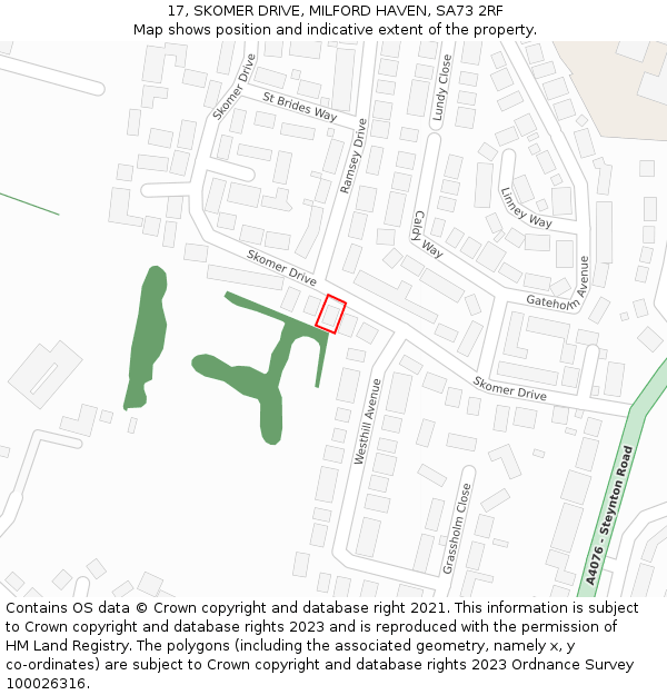 17, SKOMER DRIVE, MILFORD HAVEN, SA73 2RF: Location map and indicative extent of plot