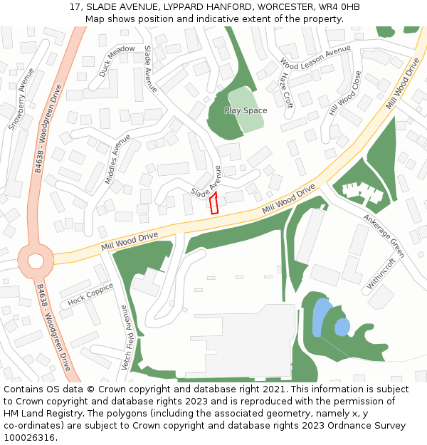17, SLADE AVENUE, LYPPARD HANFORD, WORCESTER, WR4 0HB: Location map and indicative extent of plot