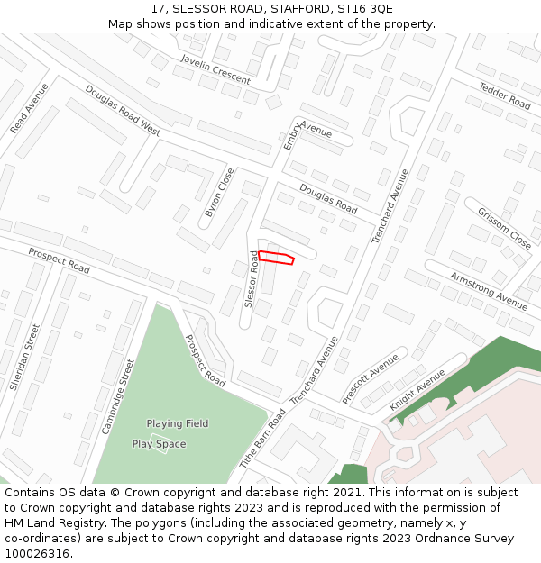 17, SLESSOR ROAD, STAFFORD, ST16 3QE: Location map and indicative extent of plot