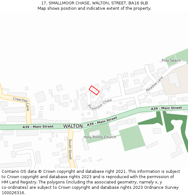 17, SMALLMOOR CHASE, WALTON, STREET, BA16 9LB: Location map and indicative extent of plot